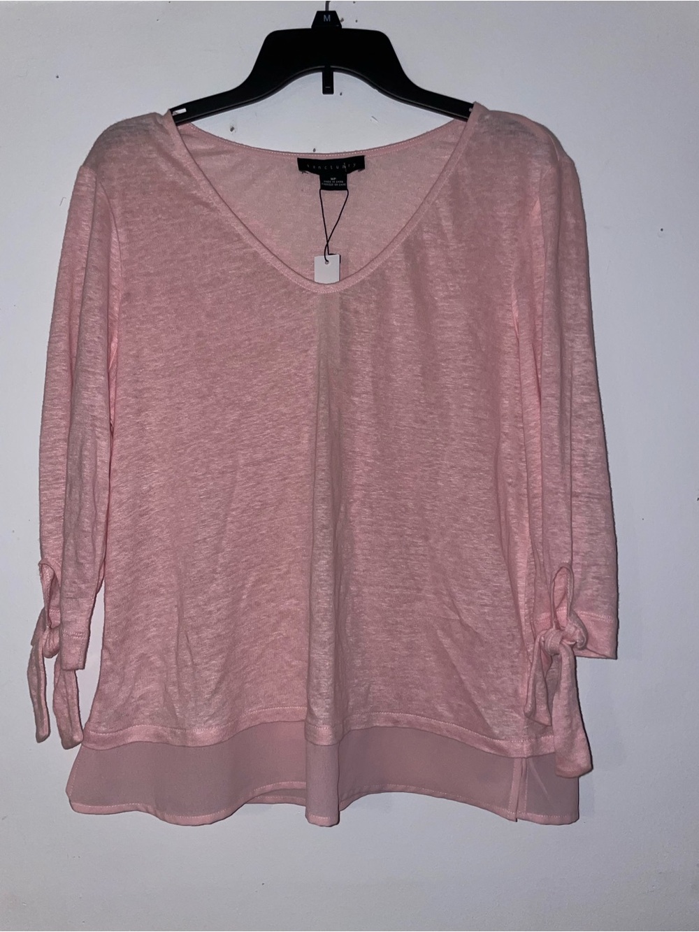 NWT Sanctuary Pink Linen Sylvie V-Neck Tie Sleeve Blouse Medium Petite